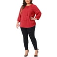 thumbnail image 2 of Agnes Orinda Women's Plus Size St. Patrick's Day Tops Work Round Neck Ruffle Chiffon Blouse Office Top 3X Red, 2 of 5