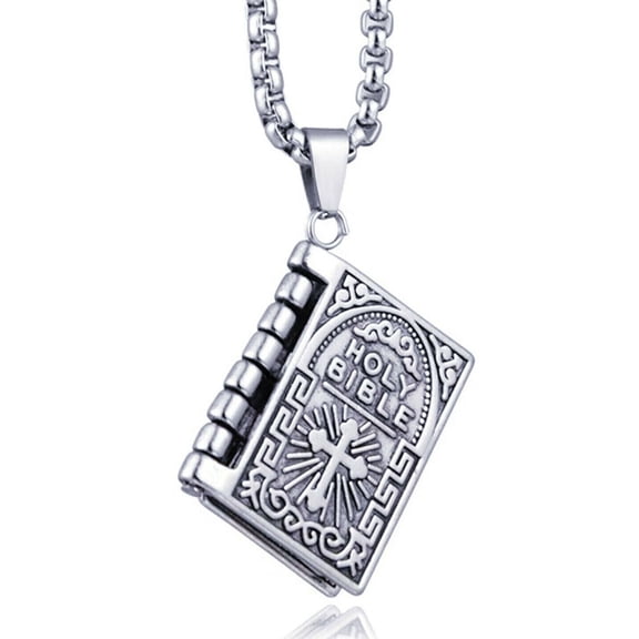 Holy Bible Book Pendant Necklace Openable Prayer Bible Verse Religious Christian Necklace for Men and Women