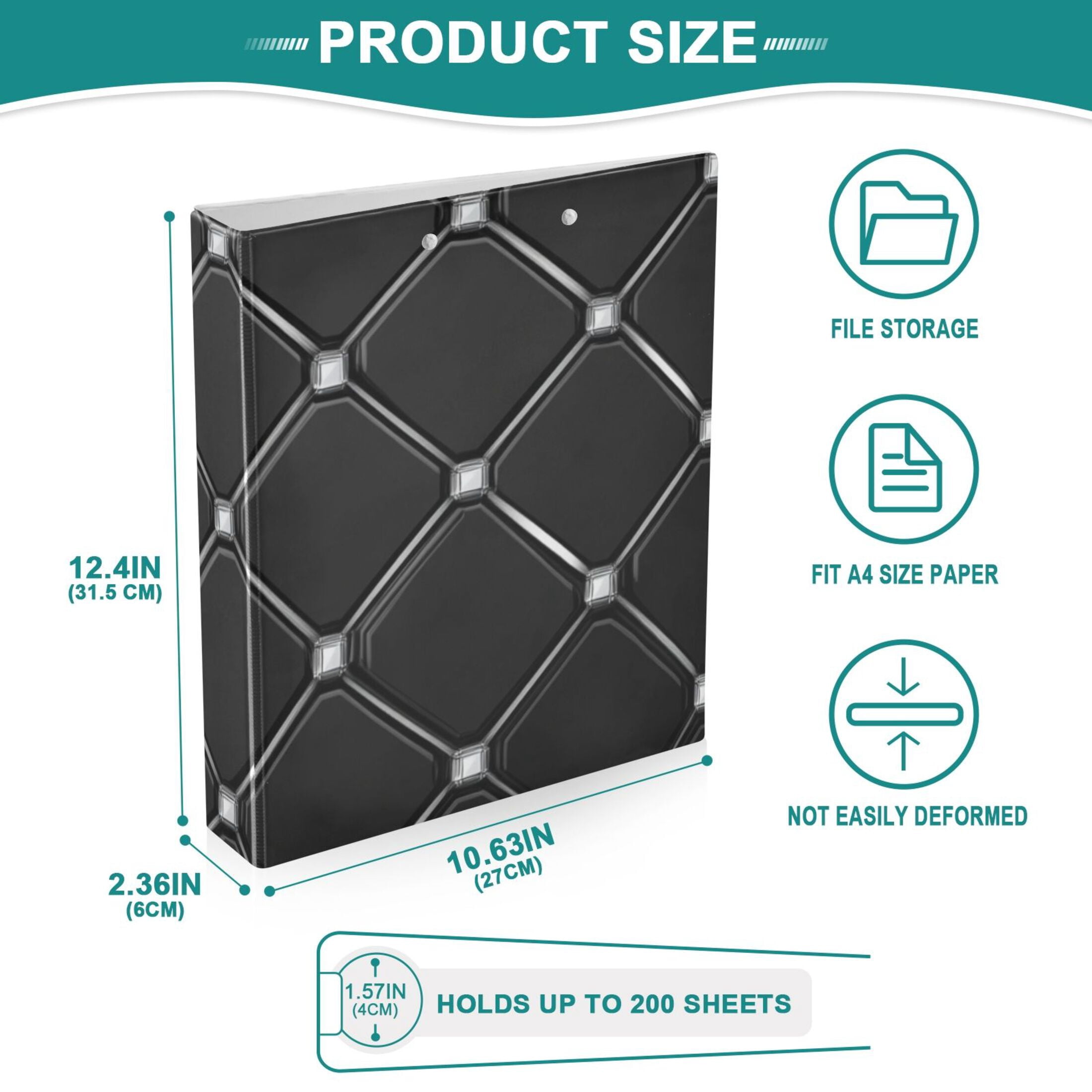 Black Cubes 3 Ring Binders 1.5 inch Hardcover File Folders with Interior Pockets A4 Size Organizer for School Office Hospital