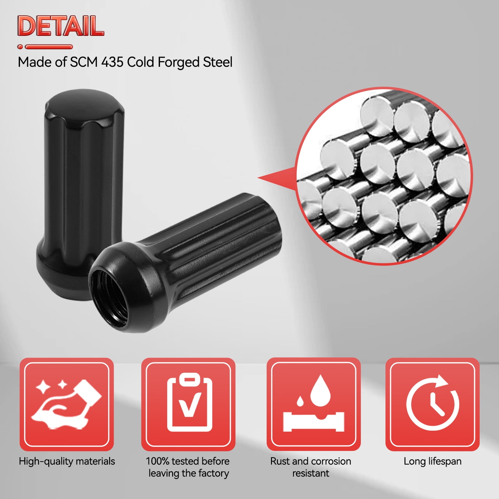 OEMASSIVE 32Pc 2" Black M14x1.5 Spline Lug Nut For Chevy Silverado 2500/3500 Ram 2500/3500