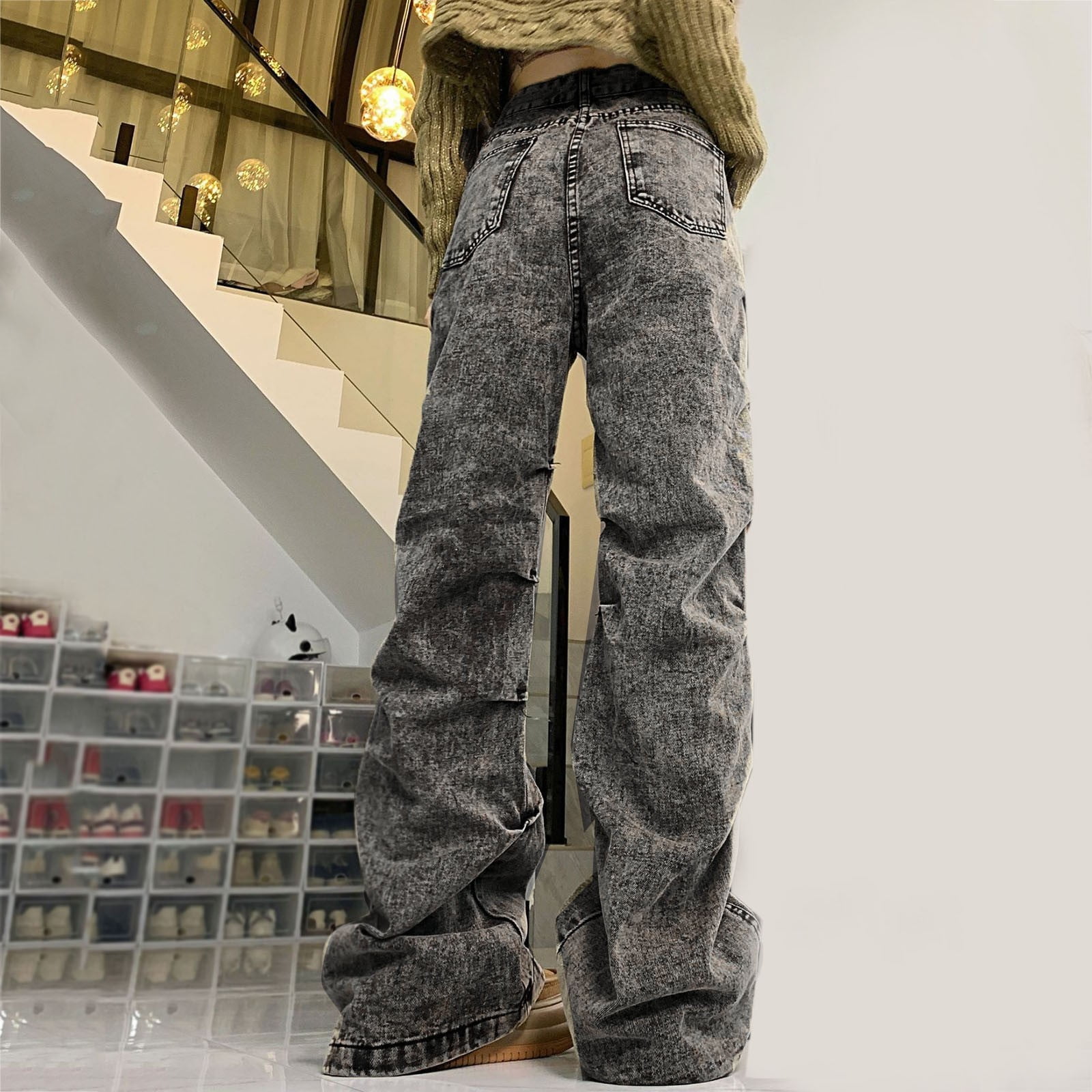 OJSFQUFP cowboy jeans Grey Womens Flare Jeans Jeans Vintage