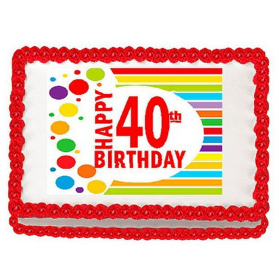 Happy 40th Birthday Edible PEEL N STICK Frosting Photo Image Cake Decoration Topper