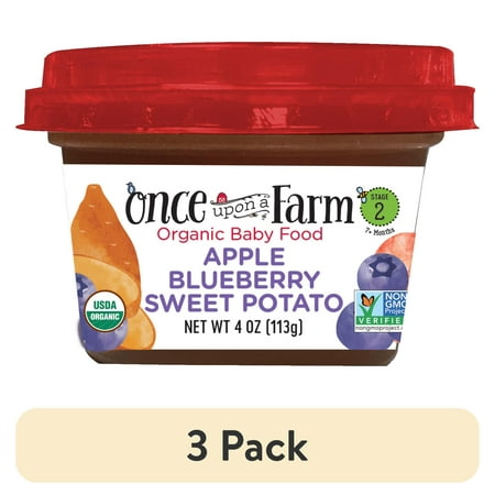 (3 pack) Once Upon a Farm Organic Refrigerated Baby Food Fruit & Veggie Blend Apple, Blueberry, & Sweet Potato, 4oz Bowl