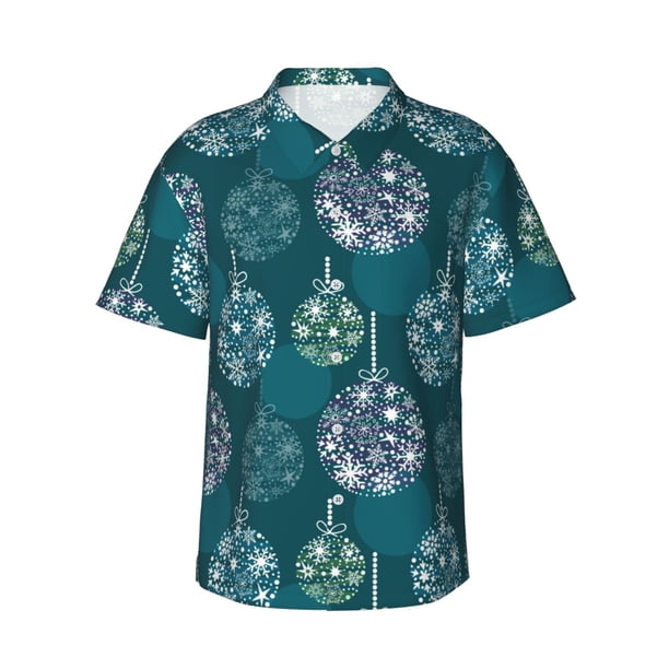 Fotbe whiter Snowflake balloons Camisa Hawaiana para Hombre Unisex – Camisa Casual de Verano con Botones de Manga Corta de Algodón y Lino,Large