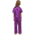 thumbnail image 6 of LIIPEE Girls Pajamas Outfits Summer Comfort Solid Color Turndown Collar Button Down Short Sleeve Tops Shorts Pants 3 Pieces Pajamas Sets Child Breathable Sleepwear Outfit,Purple,4-5 Years, 6 of 7
