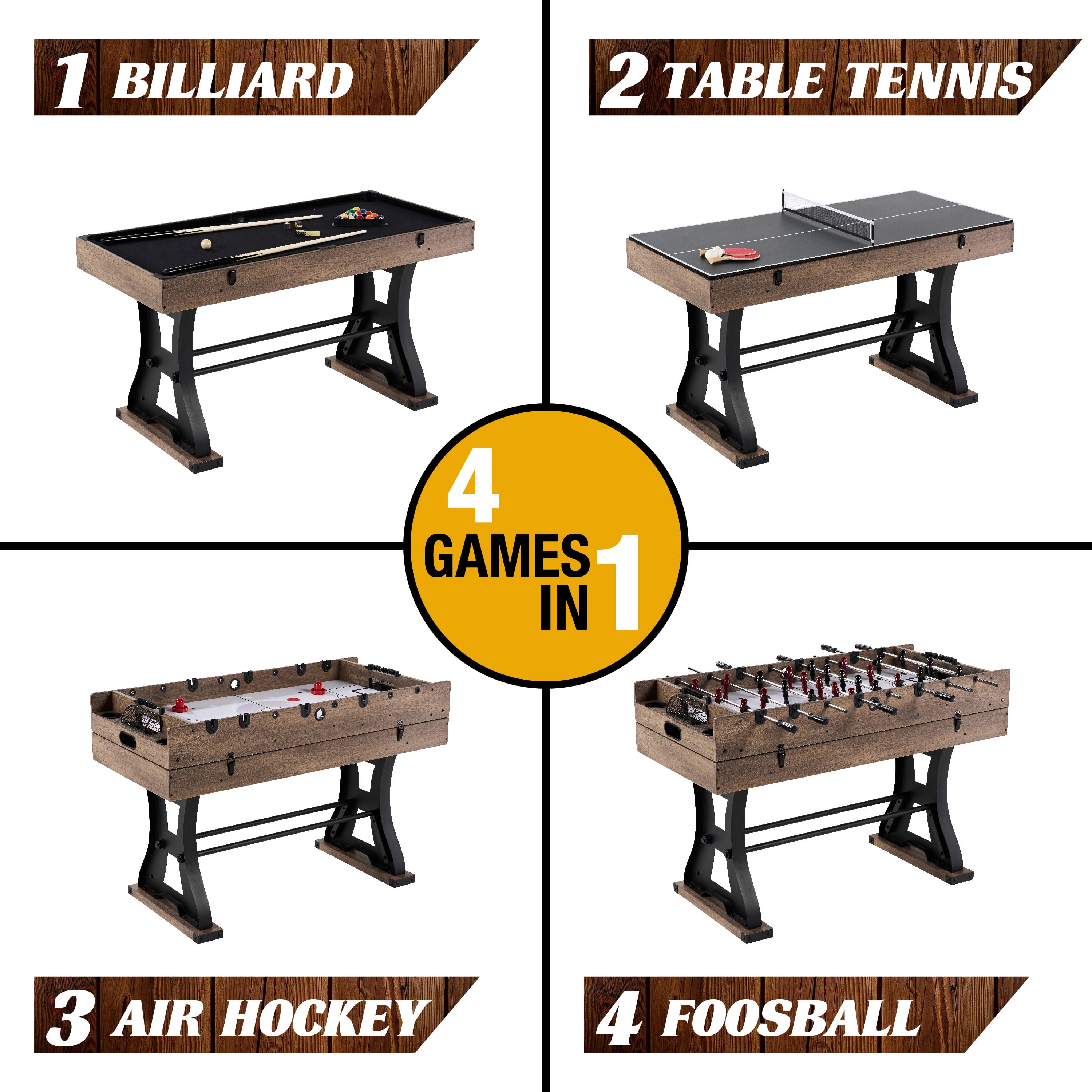 54” 4-in-1 Combination Game Table, Billiards, Foosball, Air Hockey, Table Tennis by Barrington Billiards