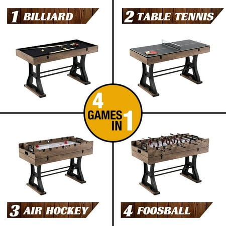Barrington Coventry 54 in 4-in-1 Combo Game Table with Billiards, Air Hockey, Foosball and Table Tennis - Brown