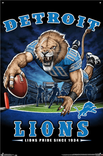 NFL Detroit Lions - End Zone 17 Wall Poster with Wooden Magnetic