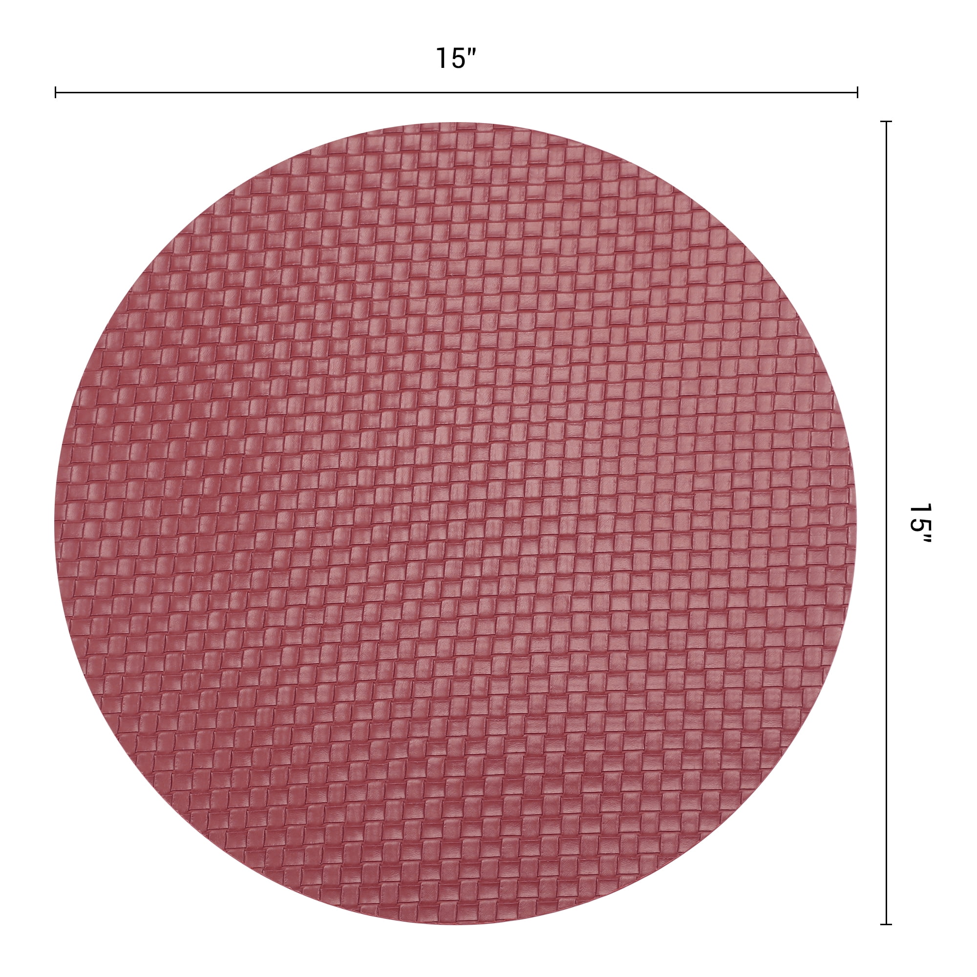 Unique Bargains Round Placemats 6pcs Faux Leather Placemats Red 15"x15"