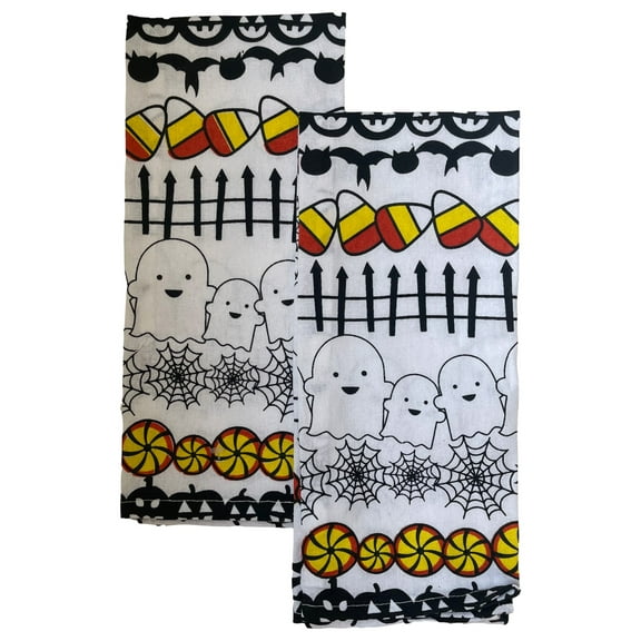 Boo Halloween Kitchen Towel Set with Ghosts & Candy Corn, 2 Cotton Dish Towels