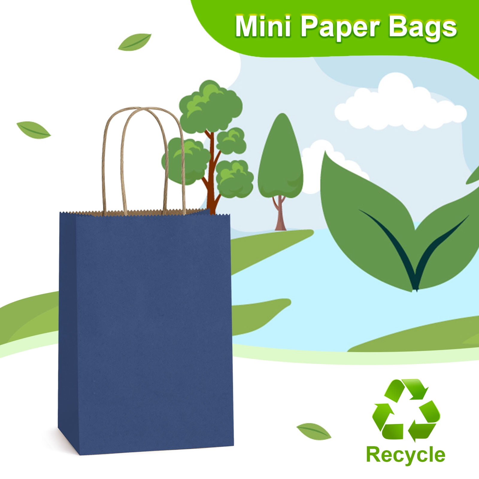 BagDream 50Pcs Navy Blue Paper Gift Bags, 5.25x3x8inch Small Paper Bags with Handles Bulk for Shopping, Birthday, Wedding, Father's Day, Merchandise, and Business Party