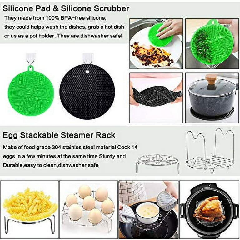 18 Pieces Pressure Cooker Set Fit for Instant Pot / 8Qt 2 Steamer Baskets  Springform Pan Stackable Egg Steamer Rack Egg Beater