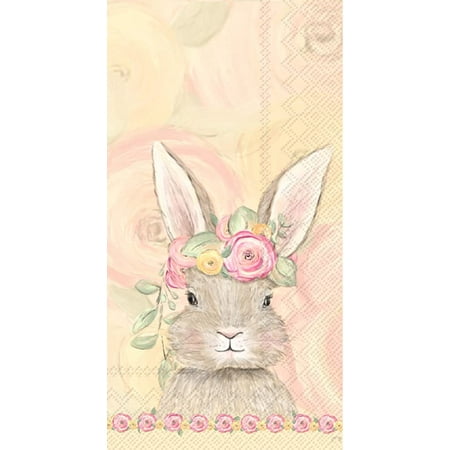 Boston International IHR 3-Ply Paper Napkins, 16-Count Guest Size, Bunny Flower Crown