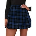 thumbnail image 1 of Teen Girls Cute School Skirt,Plaid Pleated Casual A-Line Mini Skirt High Waist Flare Gothic Mini Skirt Dress Girls Skater Skirt,Blue XS-L, 1 of 6