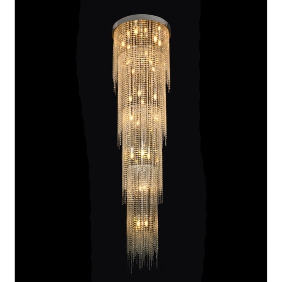 Design Living 24-Light D25.6" Chrome Flushed Chandelier with Clear Hanging Crystals