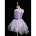 thumbnail image 3 of CHICTRY Kids Girls Asymmetrical Hem Dance Dress Shiny Sequins Tutu Skater Ballerina Leotard Dress Lavender 6, 3 of 7