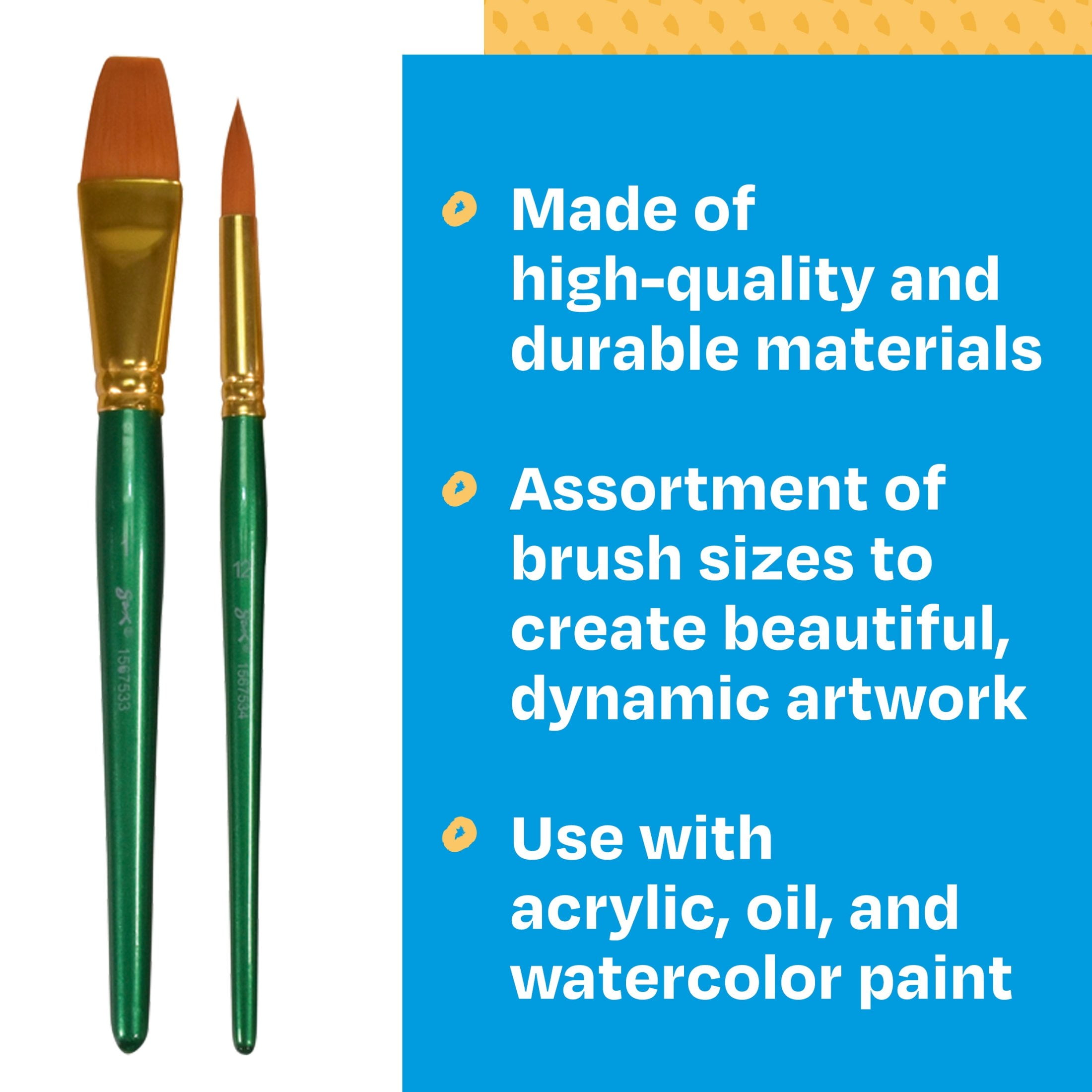 Sax Optimum Golden Synthetic Taklon Paint Brushes, Assorted Sizes, Set of 72