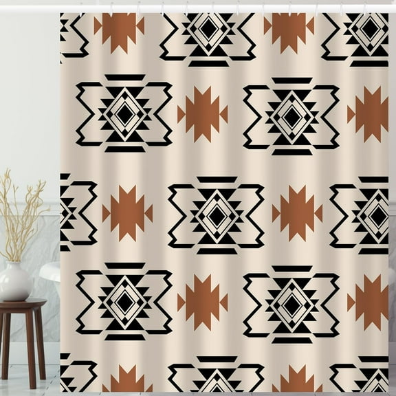 Western Aztec Shower Curtain Boho Abstract Pattern Geometric Vintage Shower Curtain with Hooks 72x72 Inch Waterproof Polyester Bathroom Curtain for Home Decor