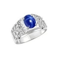thumbnail image 4 of RYLOS Men's Rings Sterling Silver Designer Nugget Ring Oval 9X7MM Gemstone &  Diamonds  Blue Star Sapphire Birthstone Rings For Man Size 9, 4 of 7