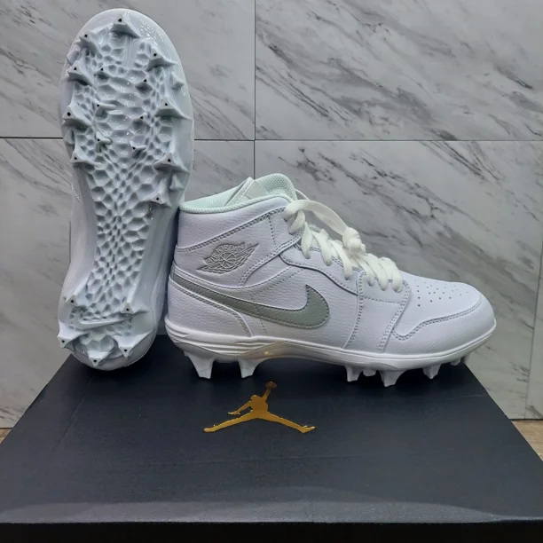 N I-K-E A i r-Jor-dan 1 Mid TD Football Cleats FJ6805-101 White Grey Fog Size 11