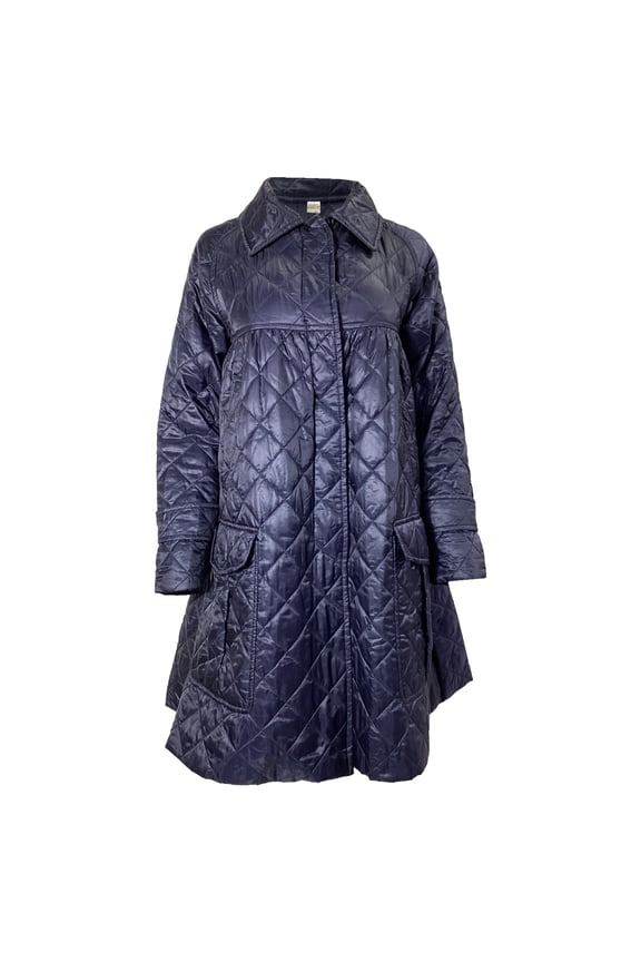 Pre-Owned Dries Van Noten Quilted Down Coat in Navy Blue Polyamide