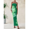 thumbnail image 2 of Vestido largo PRETTYGARDEN para mujer, sin tirantes, floral, verde, XL, 2 of 6