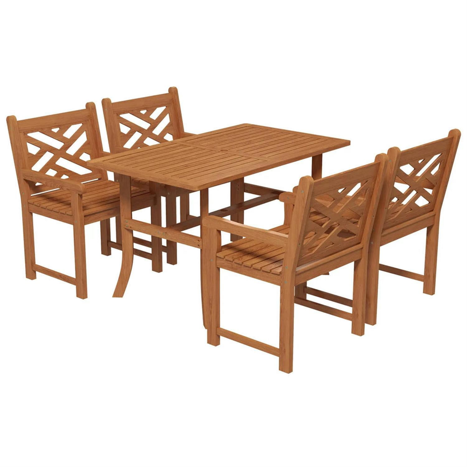 Demi Bonn 5-Piece Teak Outdoor Dining Set, All-Weather Wood Table & Chairs for Backyard, Garden, Poolside, Deck, Brown
