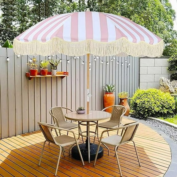 Pink and White Stripped Hexagon Patio Umbrella