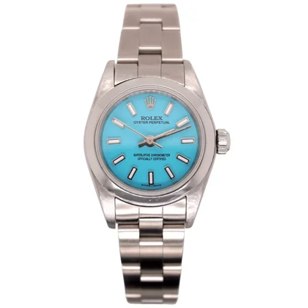 Rolex Oyster Perpetual 25mm Stainless Steel Watch Tiffany Blue Dial Ref: 67180