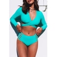 thumbnail image 1 of ABPHQTO Traje de baño de cintura alta de bikini de manga larga azul cielo para mujer, 1 of 5