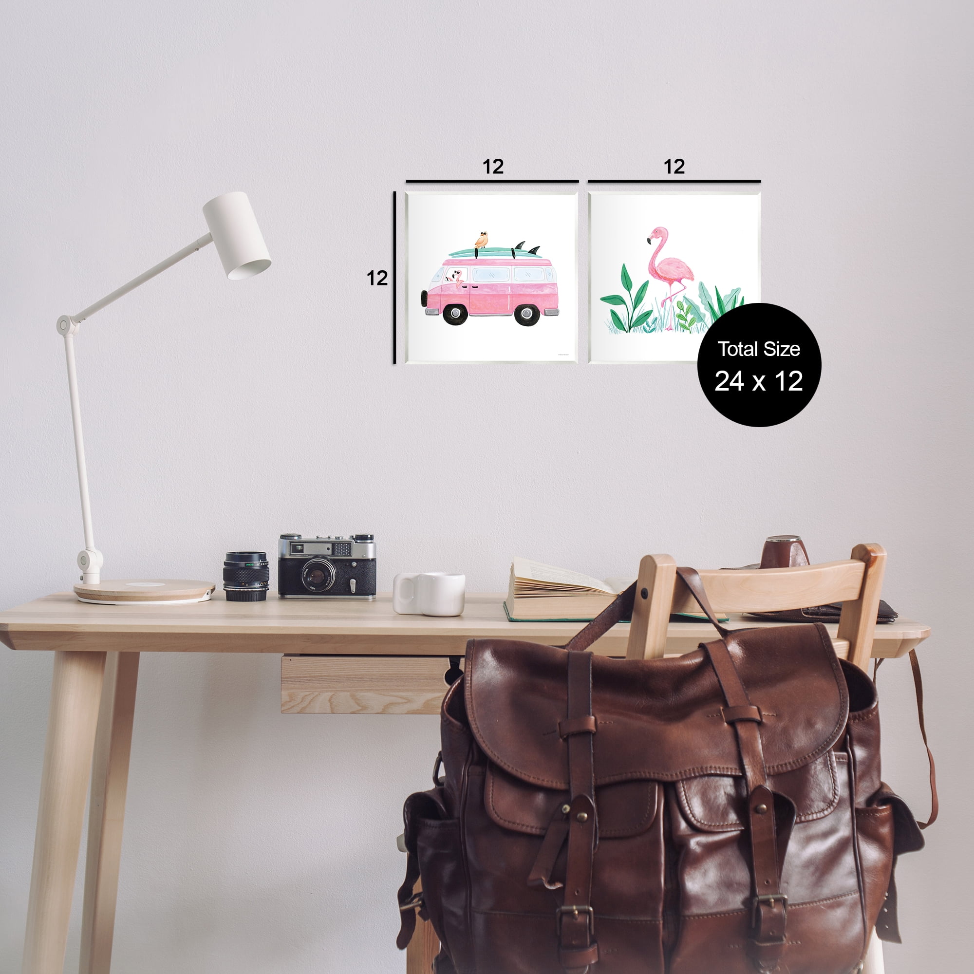 Stupell Industries Flamingos Tropical Vacation Transportation Painting Unframed Art Print Wall Art, 12 x 12, Set of 2