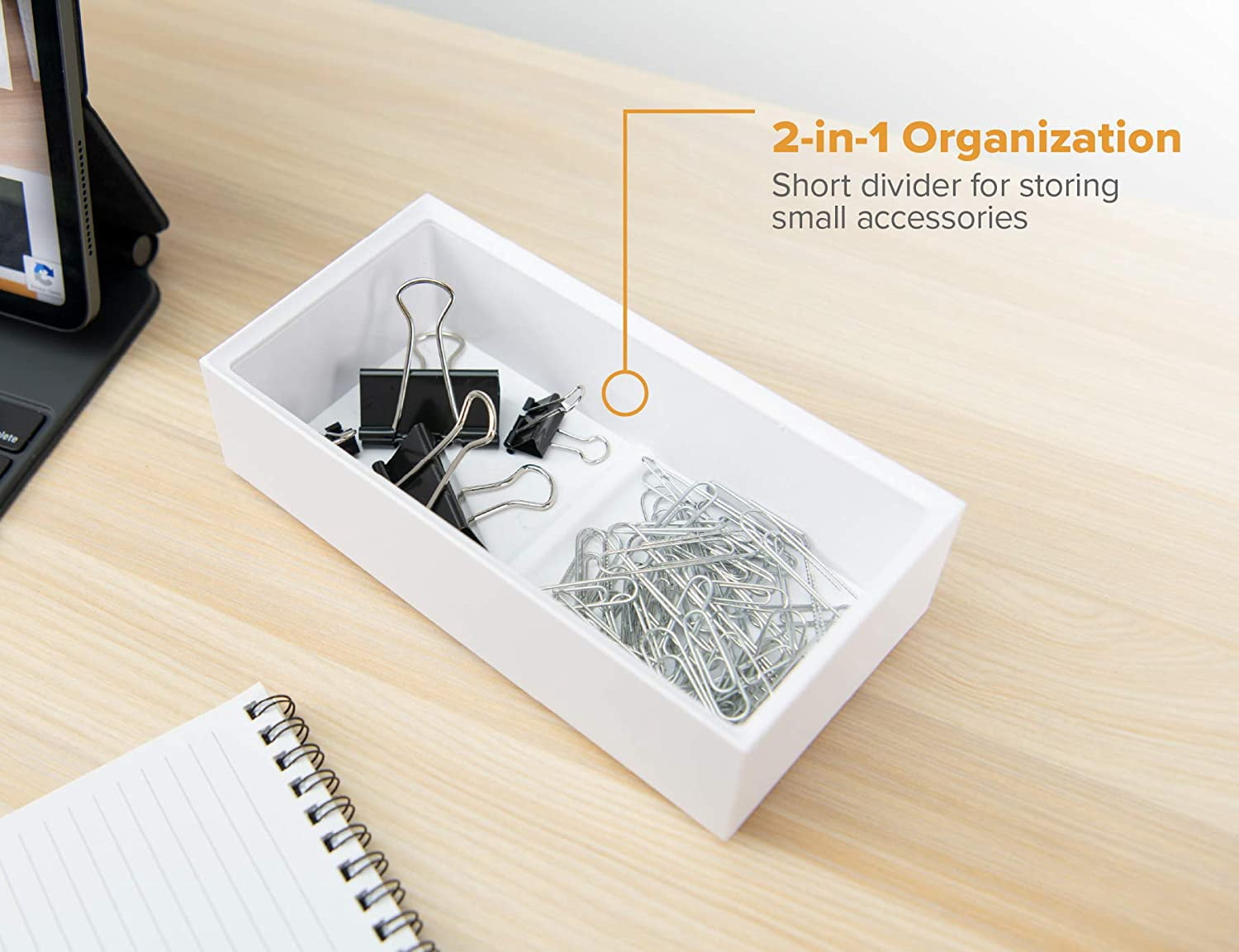 Office Konnect Desk Organizer Accessory Tray, Wide, Stacks for Desktop Storage, White