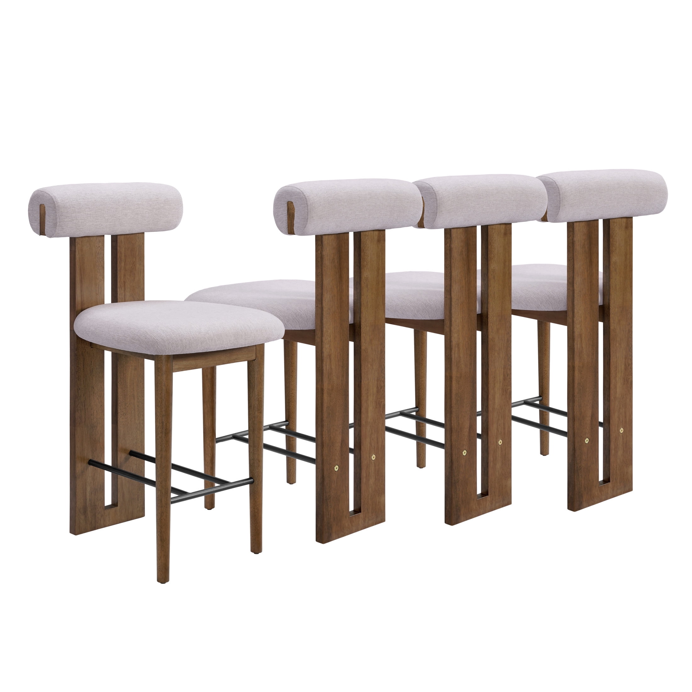 Christopher Knight Home Modern Wooden Counter Stool with Split-Back, Ivory Upholstery, Set of 4