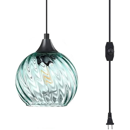 

Kiven Plug in Pendant Light Modern Hanging Light Fixture with Green Glass Lampshade E26 Socket Dimmable Pendant Light for Bedroom Hallway Kitchen