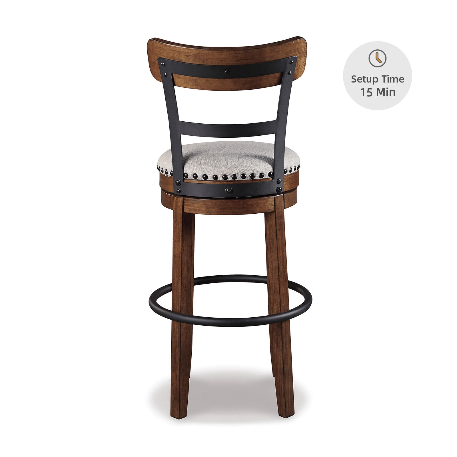 Signature Design by Ashley Valebeck Swivel Bar Stool, Brown, Upholstered Pub Height Chair with 360-Degree Swivel and Linen Fabric Seat