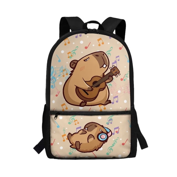 Binienty Cute Capybara Print School Backpack for Kids Adjustable Padded Straps Front Zipper Pocket Large Capacity Durable Bookbag for Teen Daily Travel School Supplies Storage