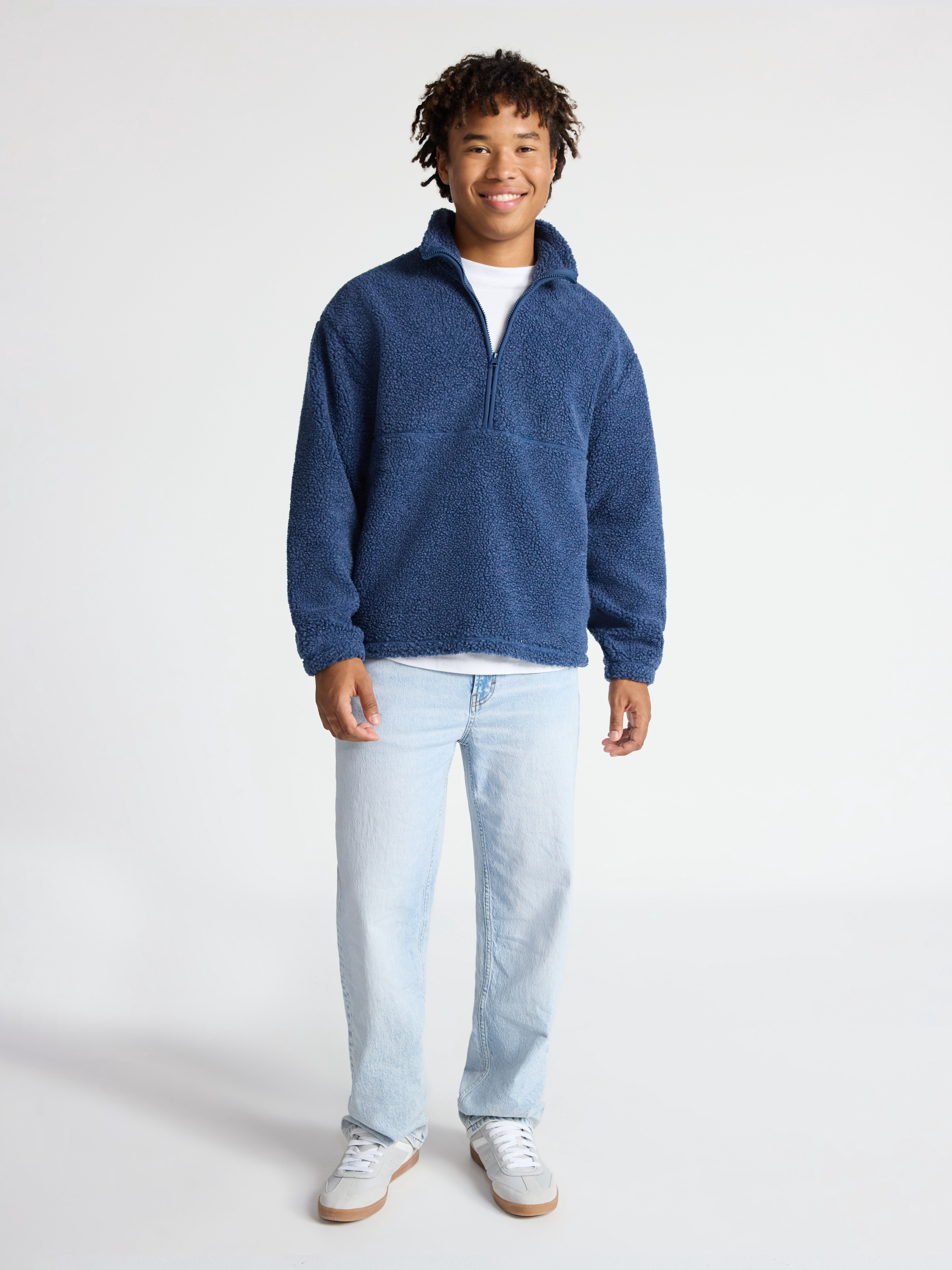No Boundaries Faux Shearling Quarter Zip Pullover, Men’s XS-4XL