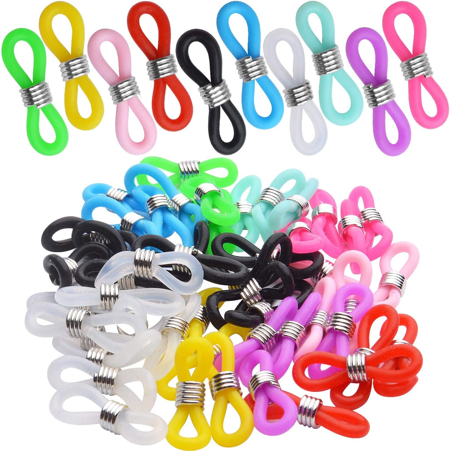 20 Pieces Eyeglass Chain Ends - Adjustable Rubber Connectors For Glasses Holder Necklaces
