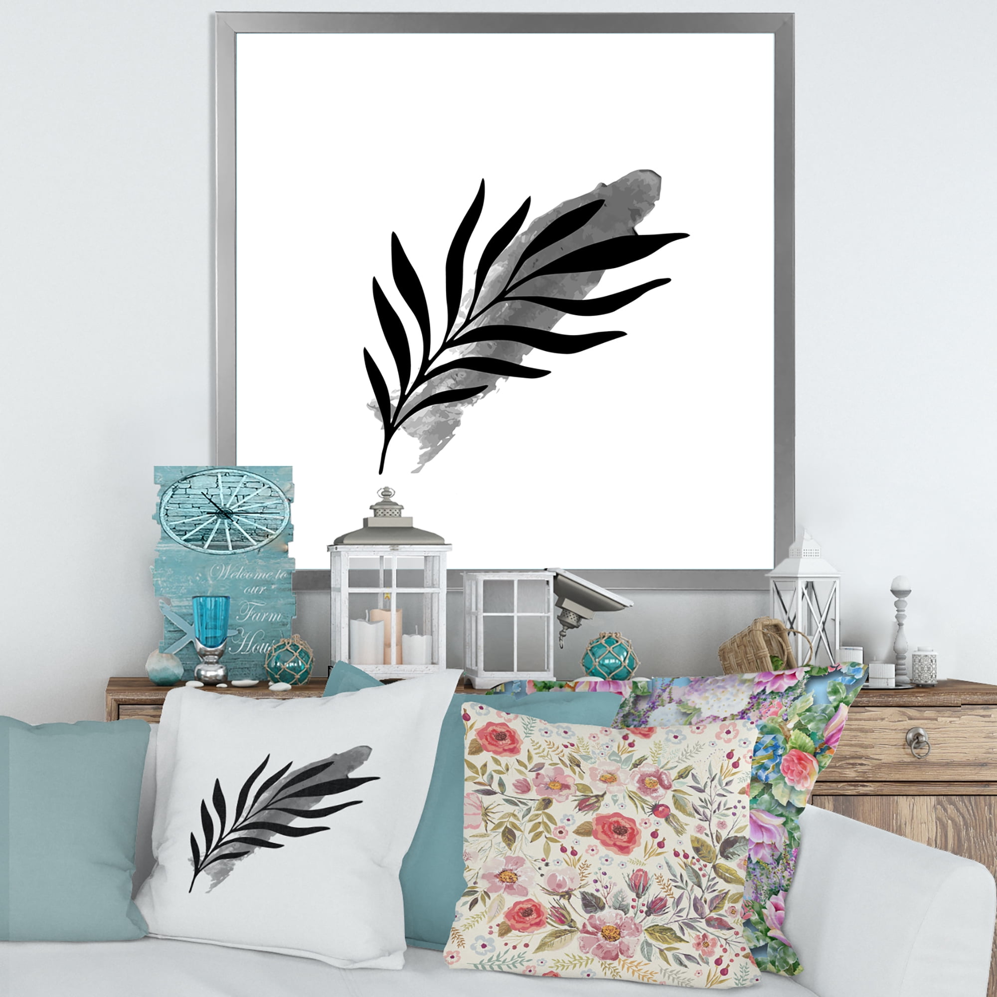 Designart 'Abstract Black Tropical Leaf I' Modern Framed Art Print