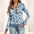 thumbnail image 5 of SAATLERI Polo Shirts for Women Small Floral Pattern Long Sleeve Tops V-Neck Button Down Gathered Waist Lightweight Tunic Tops, 5 of 5