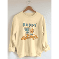 thumbnail image 6 of Women'S Plus Size Sweatshirt, Happy Hanukkah Cartoon Print, Long Sleeve, Warm Lined, Soft Stretch Polyester, Crew Neck, Casual Style, Autumn/Winter Pullover, 6 of 7