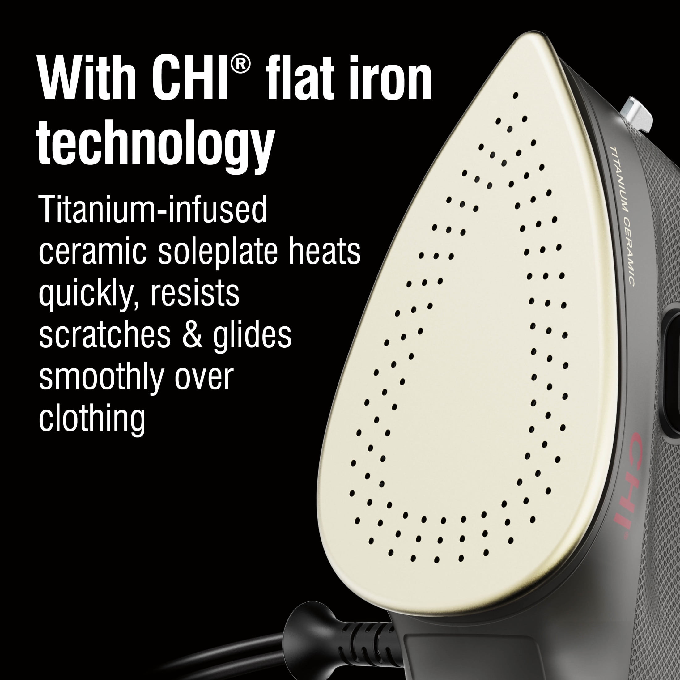 CHI Mini Clothing Iron, Steam Iron for Clothes with Titanium-Infused Ceramic Soleplate, Black