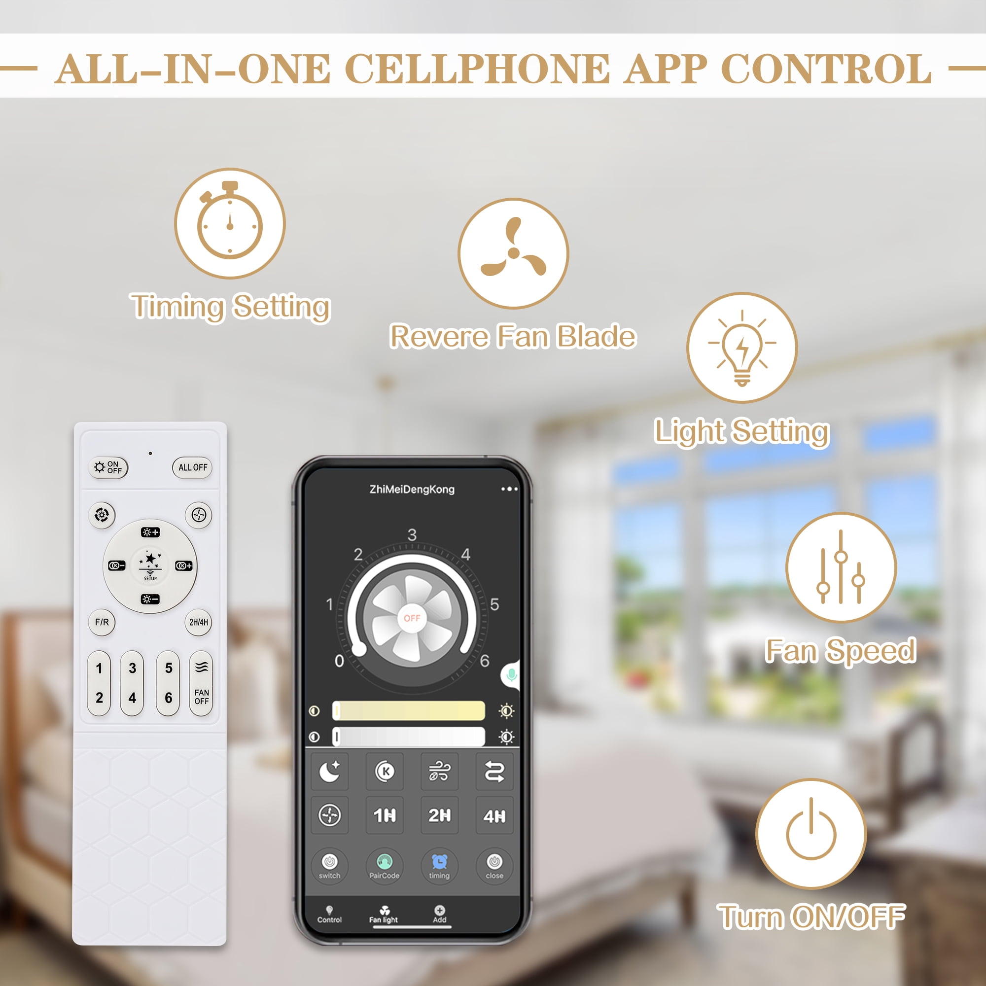 20" Coffee Brown Reversible Flush Mount Ceiling Fan with Remote Control, APP Control 6-Speed Low Profile Ceiling Fan with Dimmable Light