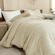 ANGENIA King Size Comforter Sets Beige - 3 Pieces Cream Boho Bedding Comforter Set for King Bed - Soft Fluffy Tufted Textured All Season Bed Set for Women Men
