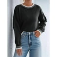 thumbnail image 2 of Womens Oversized Sweaters Crewneck Color Block Winter Sweater Lantern Sleeve Side Slit Knit Pullover Tops Black L, 2 of 7