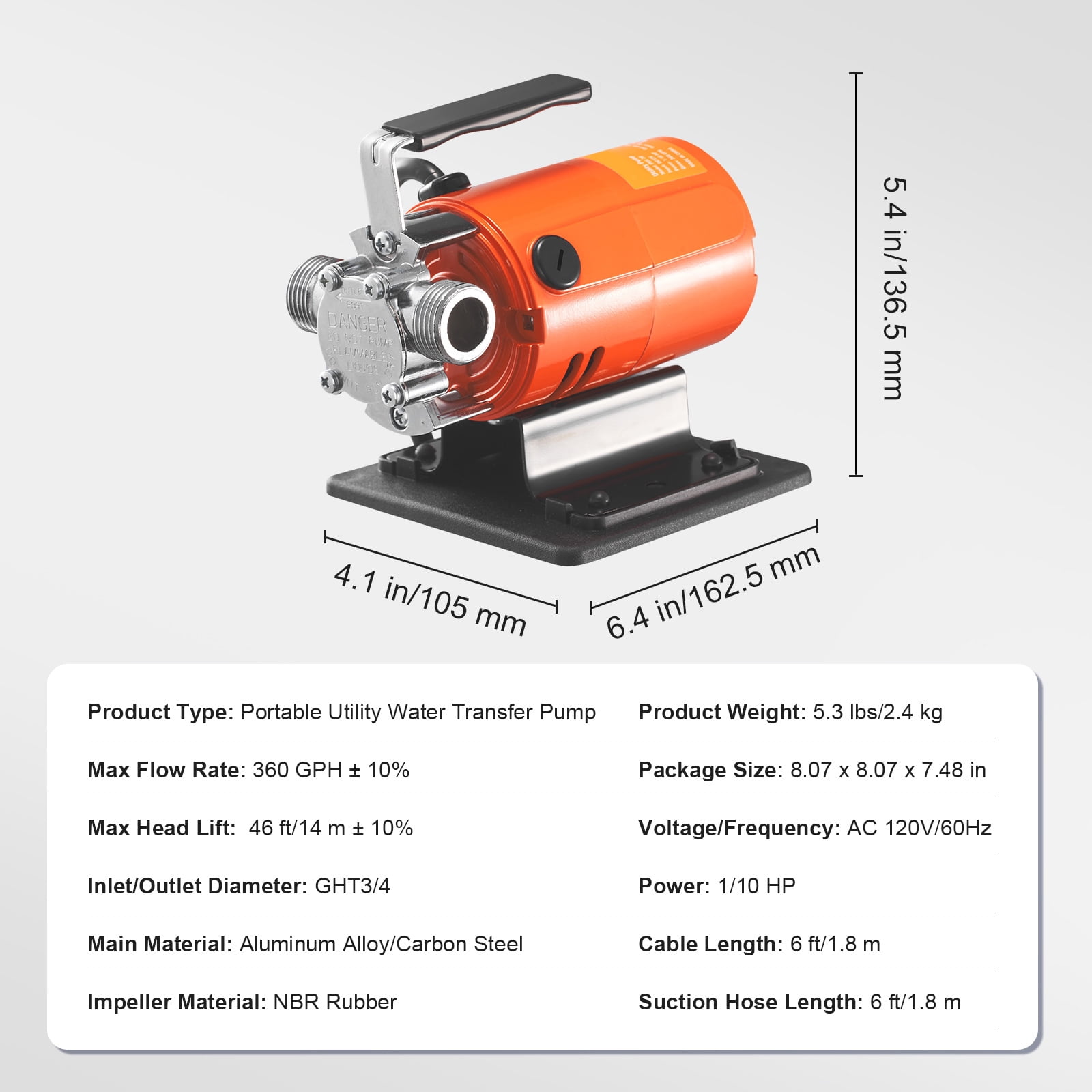 KFFKFF pump portable multi -function pump 120V 360 GPH 1/10hp hose