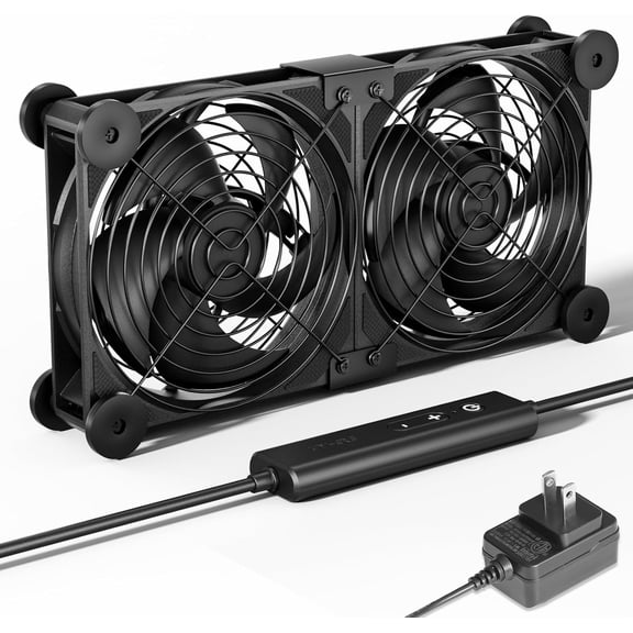 Big Airflow 2 x 120mm x 25mm Computer Fan with AC Plug Cabinet Fan 100V 240V AC Power Supply,DC 12V 5 Speed Controller, for Router Mining Machine Chassis Server Workstation Cooling