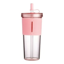 700ML Clear Acrylic Travel Tumbler with Lid and Straw - Double-Wall Insulated Reusable Cup for Hot/Cold Beverages - Pink