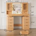 thumbnail image 2 of FANRAL Large Fluted Vanity with LED Lighted Mirror,Built-in Cabinet Lighting & Multi-Drawer Storage,Modern Dressing Table for Bedroom Beauty Space,Natural Oak Vanity, 2 of 8