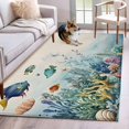 thumbnail image 3 of Ocean Fish Area&nbsp;Rug 3x5ft Nautical Green Blue Sea Fish Coral Seashell Seaweed Linen Non-Slip&nbsp;Washable Square&nbsp;Rugs Soft Felt Indoor Floor Mat for Bedroom Kitchen Living Room Bathroom, 3 of 9